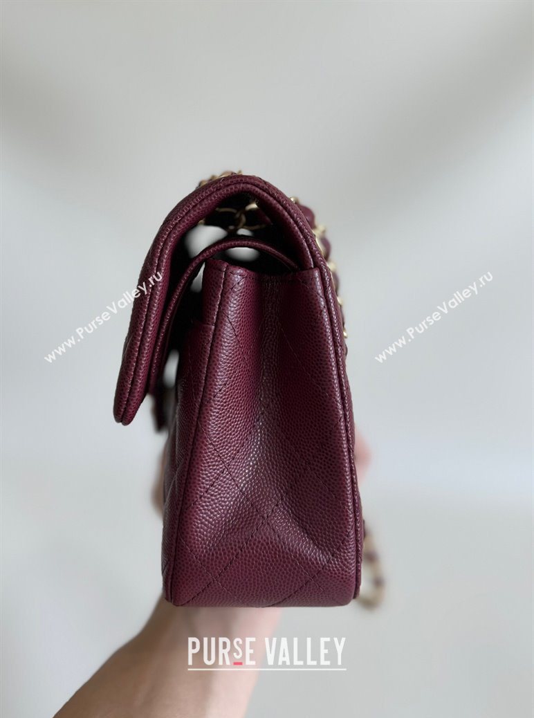 Chanel Caviar-Grained Calfskin Leather Classic Small Flap Bag A01117 Burgundy/Gold 2025 1013 (YD-251013023)