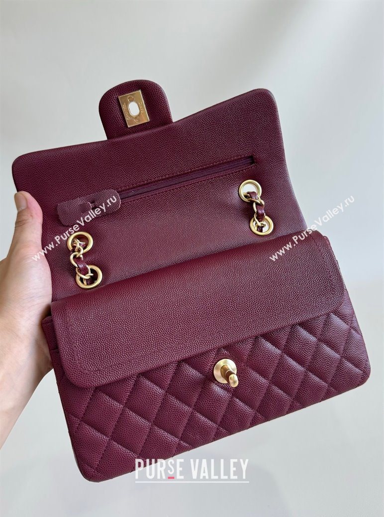 Chanel Caviar-Grained Calfskin Leather Classic Small Flap Bag A01117 Burgundy/Gold 2025 1013 (YD-251013023)