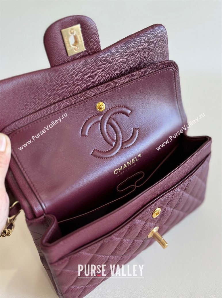 Chanel Caviar-Grained Calfskin Leather Classic Small Flap Bag A01117 Burgundy/Gold 2025 1013 (YD-251013023)