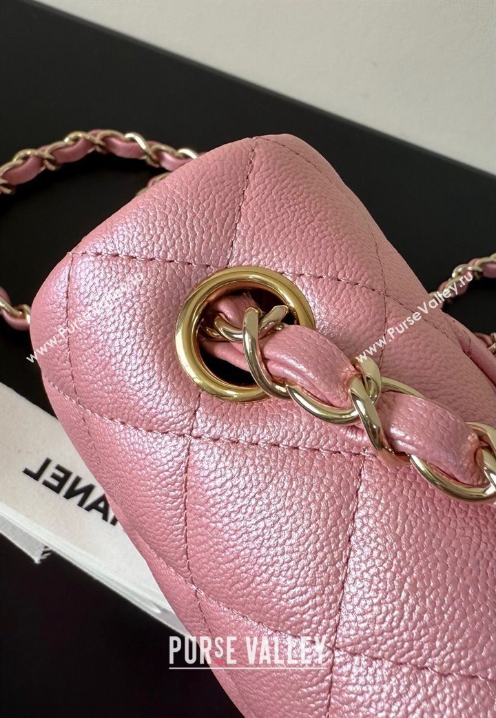 Chanel Pearly Caviar-Grained Calfskin Classic Mini Flap Bag A01116 Pink 2025 1013 (YD-251013014)