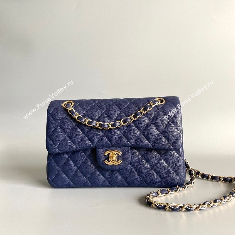 Chanel Caviar-Grained Calfskin Leather Classic Small Flap Bag A01117 Blue 2025 1013 (YD-251013025)