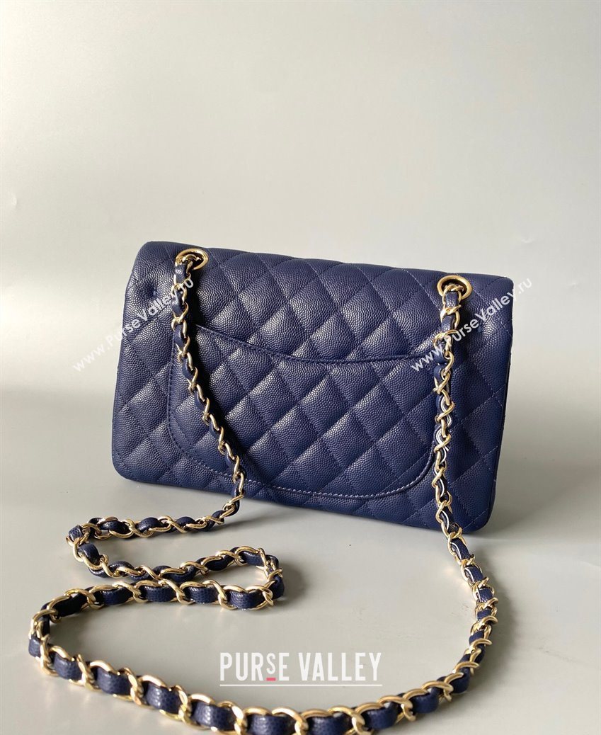 Chanel Caviar-Grained Calfskin Leather Classic Small Flap Bag A01117 Blue 2025 1013 (YD-251013025)