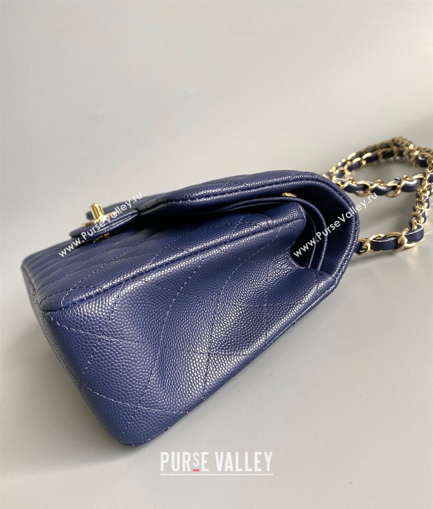 Chanel Caviar-Grained Calfskin Leather Classic Small Flap Bag A01117 Blue 2025 1013 (YD-251013025)