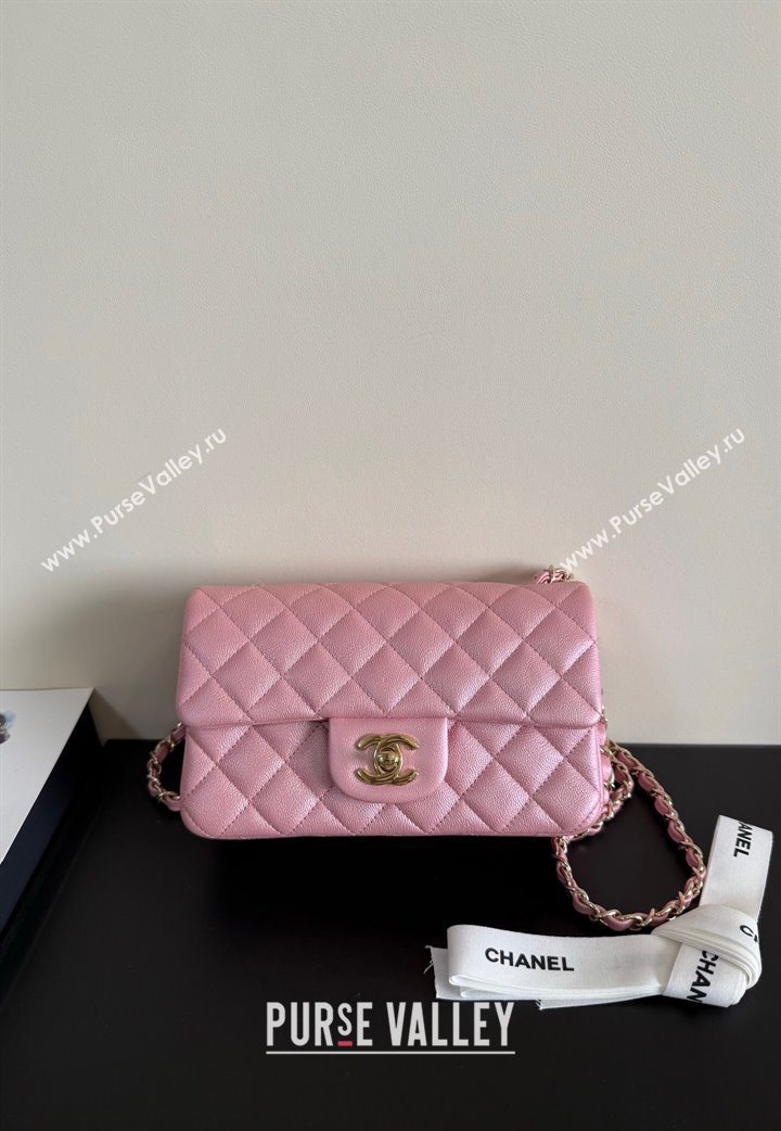 Chanel Pearly Caviar-Grained Calfskin Classic Mini Flap Bag A01116 Pink 2025 1013 (YD-251013014)