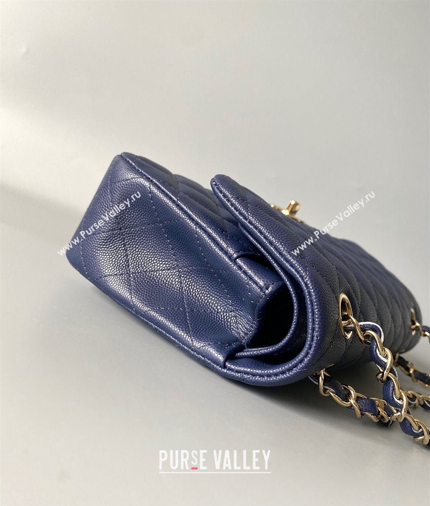 Chanel Caviar-Grained Calfskin Leather Classic Small Flap Bag A01117 Blue 2025 1013 (YD-251013025)