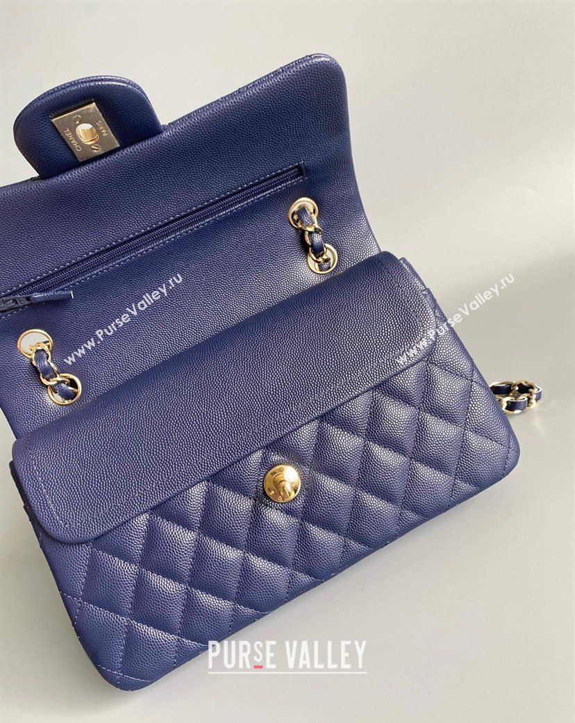 Chanel Caviar-Grained Calfskin Leather Classic Small Flap Bag A01117 Blue 2025 1013 (YD-251013025)
