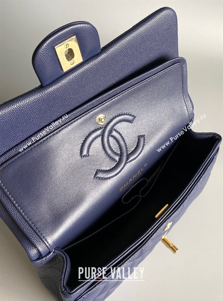 Chanel Caviar-Grained Calfskin Leather Classic Small Flap Bag A01117 Blue 2025 1013 (YD-251013025)