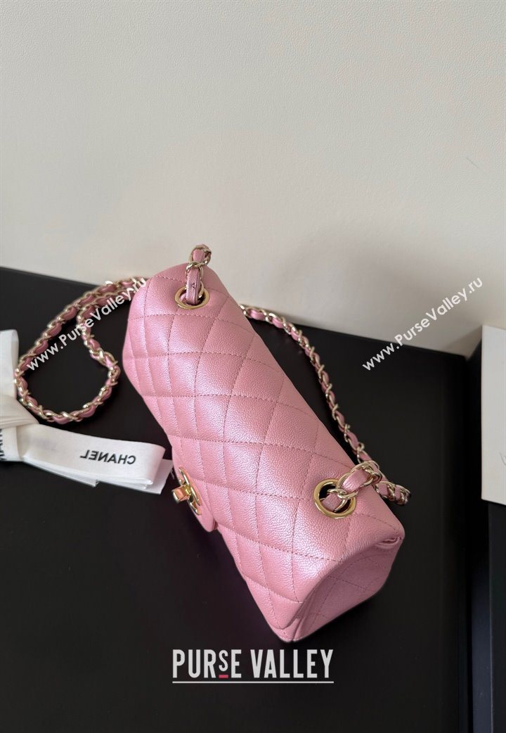 Chanel Pearly Caviar-Grained Calfskin Classic Mini Flap Bag A01116 Pink 2025 1013 (YD-251013014)