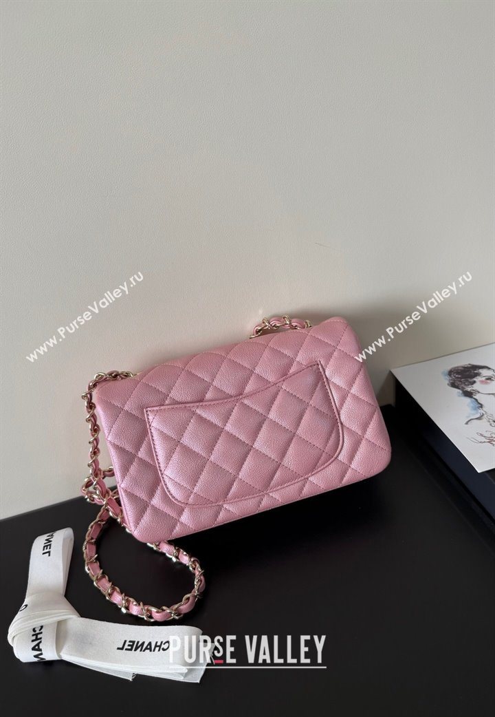 Chanel Pearly Caviar-Grained Calfskin Classic Mini Flap Bag A01116 Pink 2025 1013 (YD-251013014)