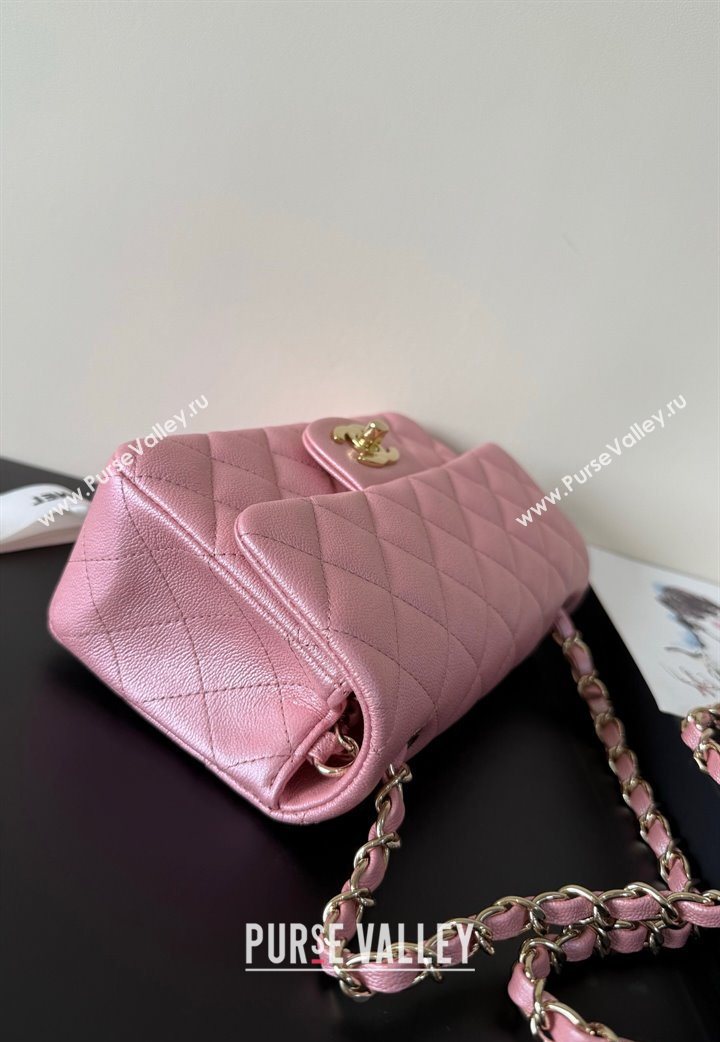 Chanel Pearly Caviar-Grained Calfskin Classic Mini Flap Bag A01116 Pink 2025 1013 (YD-251013014)