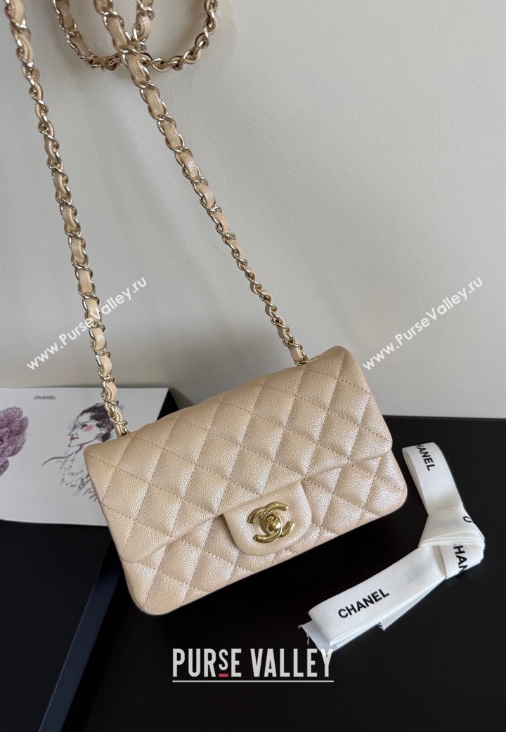 Chanel Pearly Caviar-Grained Calfskin Classic Mini Flap Bag A01116 Beige 2025 1013 (YD-251013013)