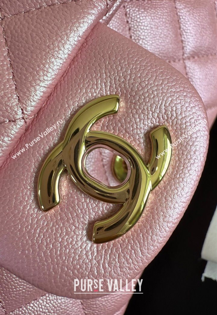 Chanel Pearly Caviar-Grained Calfskin Classic Mini Flap Bag A01116 Pink 2025 1013 (YD-251013014)