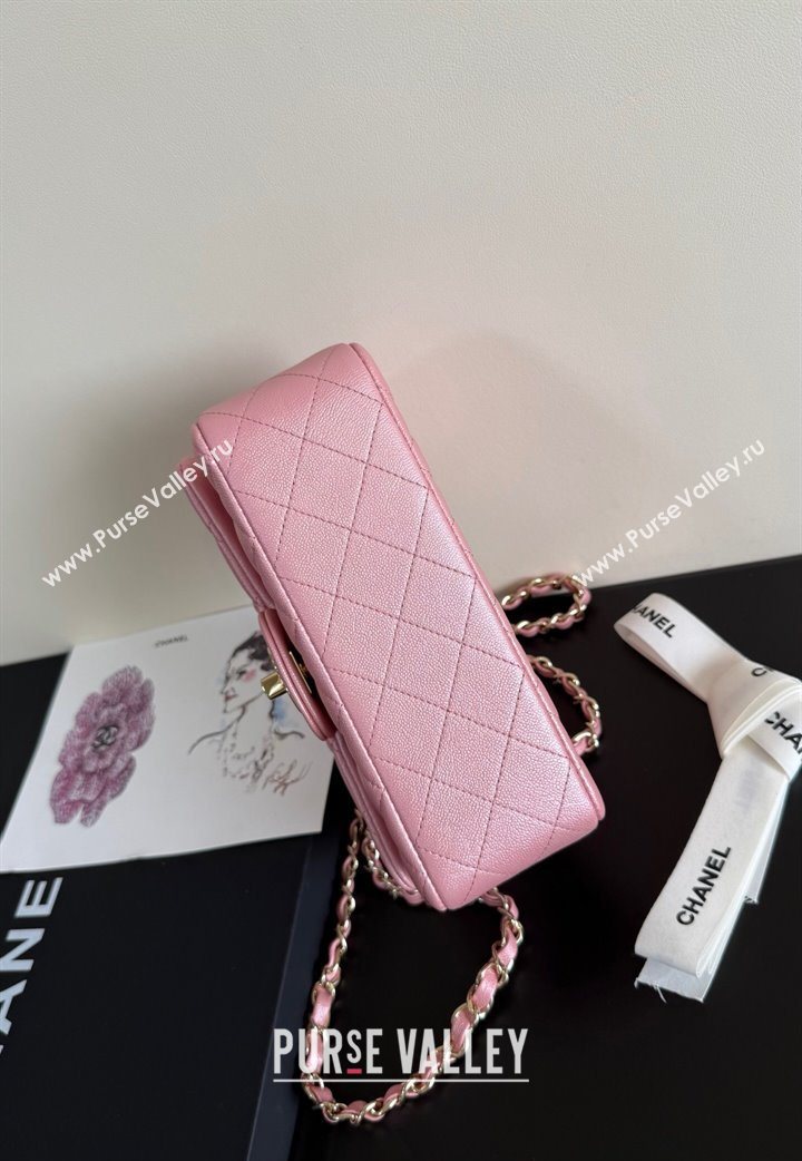 Chanel Pearly Caviar-Grained Calfskin Classic Mini Flap Bag A01116 Pink 2025 1013 (YD-251013014)