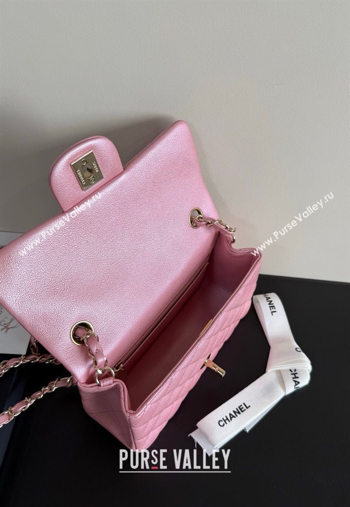 Chanel Pearly Caviar-Grained Calfskin Classic Mini Flap Bag A01116 Pink 2025 1013 (YD-251013014)