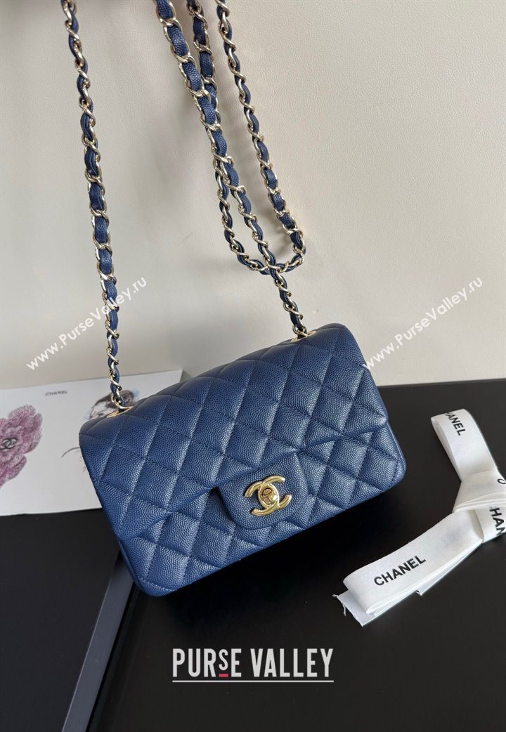 Chanel Pearly Caviar-Grained Calfskin Classic Mini Flap Bag A01116 Blue 2025 1013 (YD-251013015)