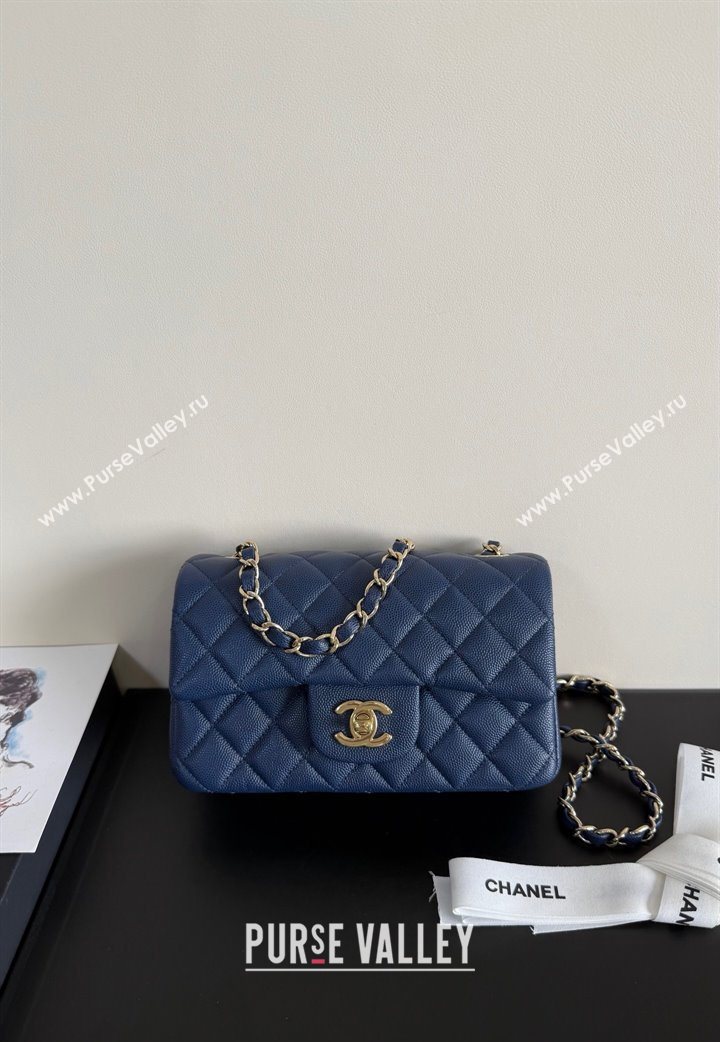Chanel Pearly Caviar-Grained Calfskin Classic Mini Flap Bag A01116 Blue 2025 1013 (YD-251013015)