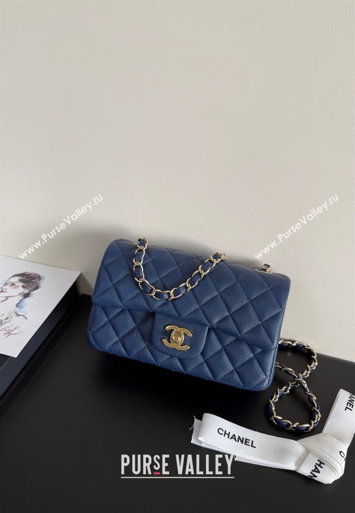 Chanel Pearly Caviar-Grained Calfskin Classic Mini Flap Bag A01116 Blue 2025 1013 (YD-251013015)