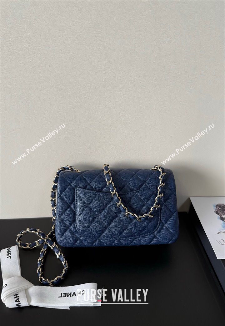 Chanel Pearly Caviar-Grained Calfskin Classic Mini Flap Bag A01116 Blue 2025 1013 (YD-251013015)
