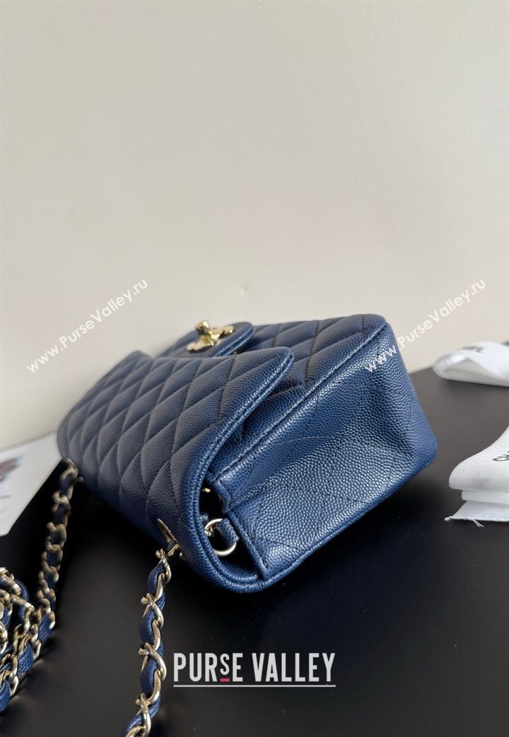 Chanel Pearly Caviar-Grained Calfskin Classic Mini Flap Bag A01116 Blue 2025 1013 (YD-251013015)