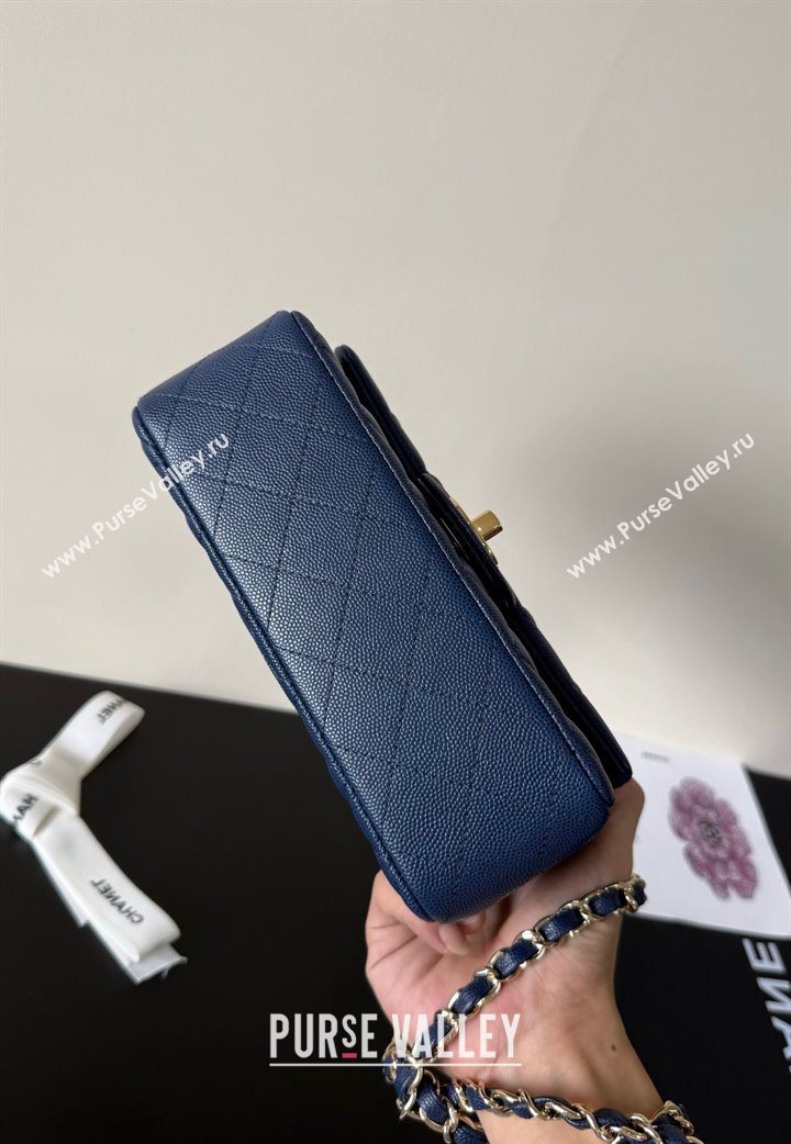 Chanel Pearly Caviar-Grained Calfskin Classic Mini Flap Bag A01116 Blue 2025 1013 (YD-251013015)