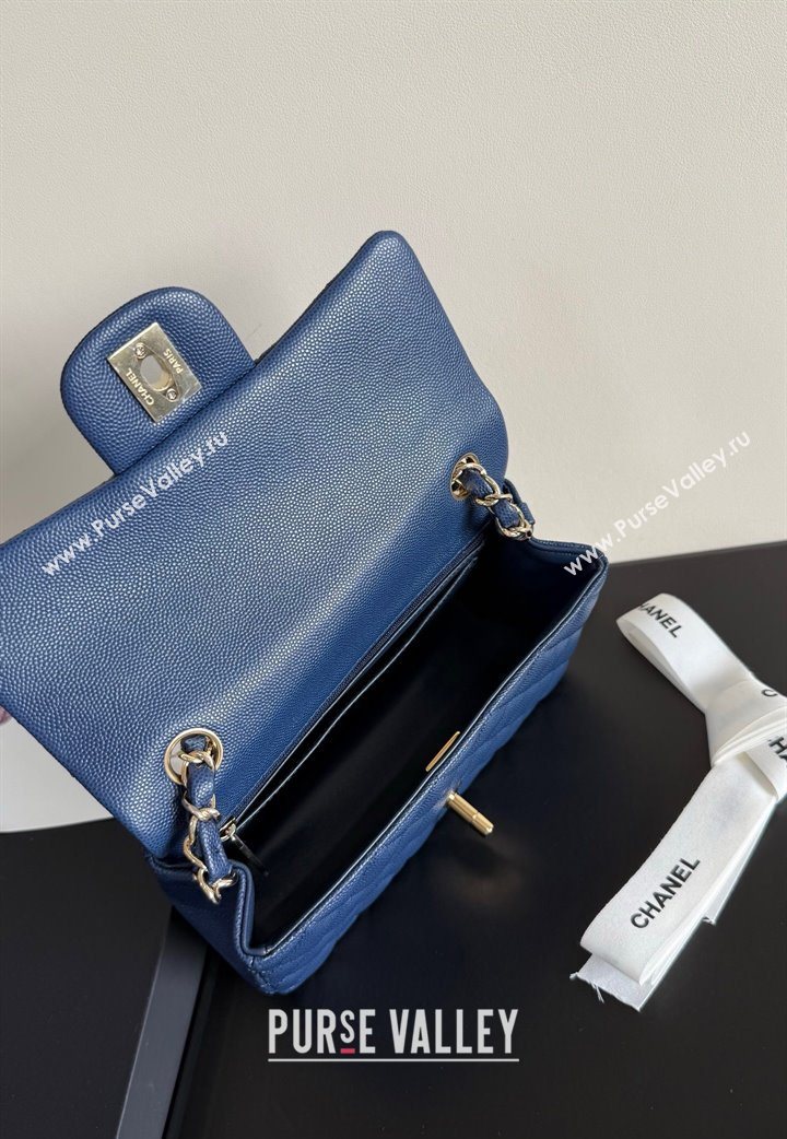 Chanel Pearly Caviar-Grained Calfskin Classic Mini Flap Bag A01116 Blue 2025 1013 (YD-251013015)
