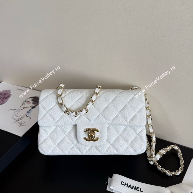 Chanel Caviar-Grained Calfskin Leather Classic Mini Flap Bag A01116 White/Gold 2025 1013 (YD-251013016)