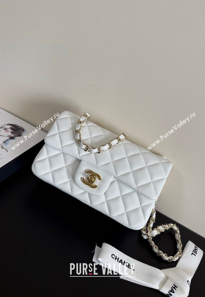 Chanel Caviar-Grained Calfskin Leather Classic Mini Flap Bag A01116 White/Gold 2025 1013 (YD-251013016)