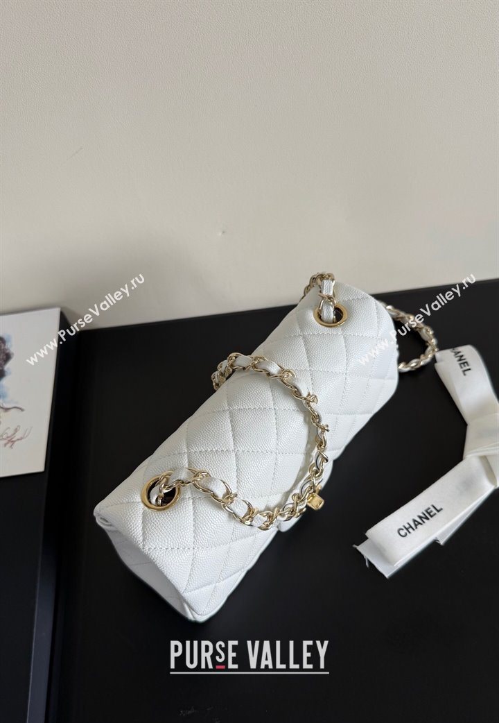 Chanel Caviar-Grained Calfskin Leather Classic Mini Flap Bag A01116 White/Gold 2025 1013 (YD-251013016)