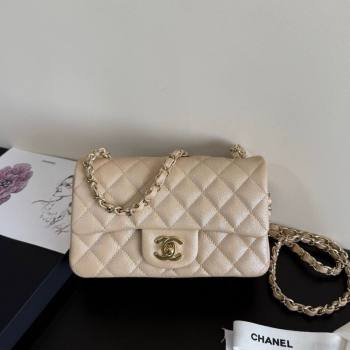 Chanel Pearly Caviar-Grained Calfskin Classic Mini Flap Bag A01116 Beige 2025 1013 (YD-251013013)