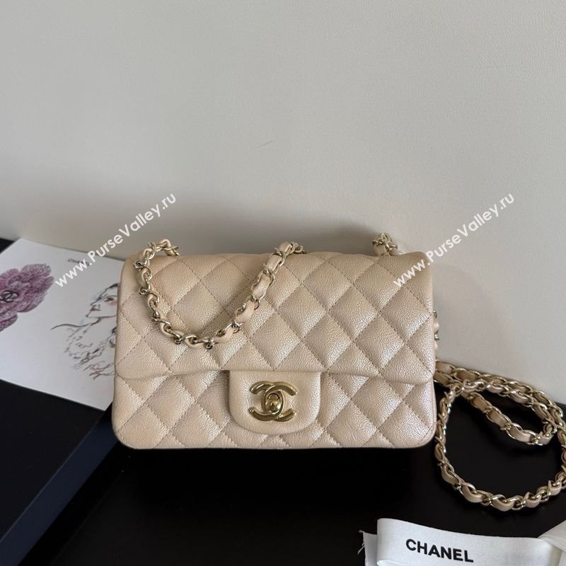 Chanel Pearly Caviar-Grained Calfskin Classic Mini Flap Bag A01116 Beige 2025 1013 (YD-251013013)