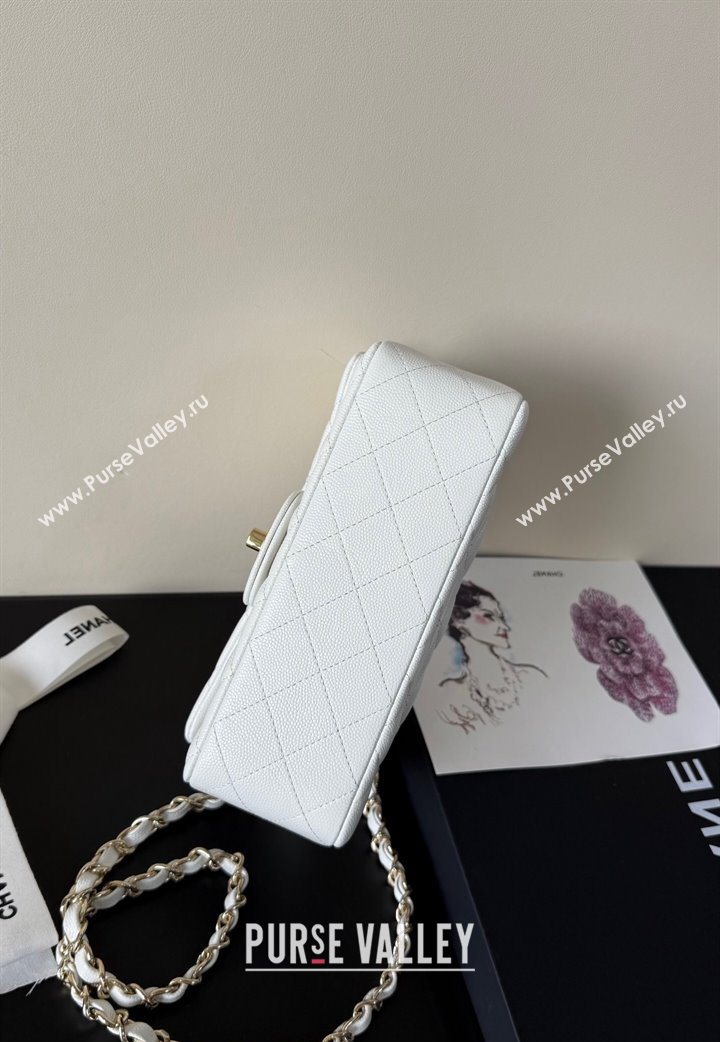 Chanel Caviar-Grained Calfskin Leather Classic Mini Flap Bag A01116 White/Gold 2025 1013 (YD-251013016)