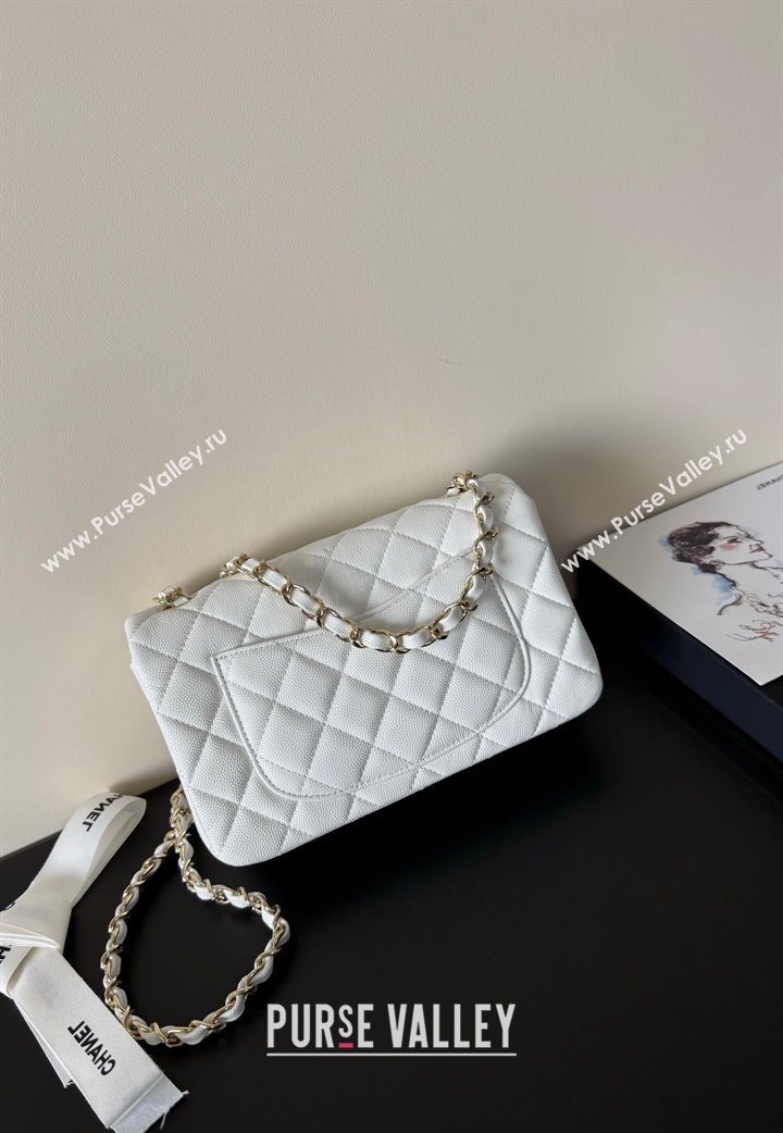 Chanel Caviar-Grained Calfskin Leather Classic Mini Flap Bag A01116 White/Gold 2025 1013 (YD-251013016)