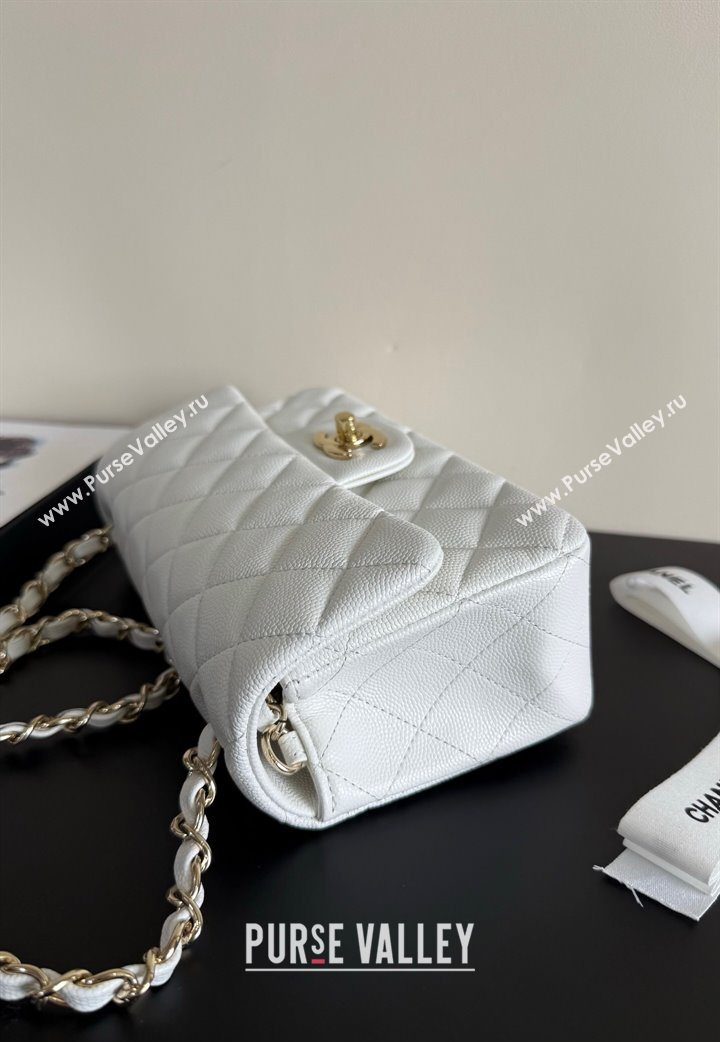 Chanel Caviar-Grained Calfskin Leather Classic Mini Flap Bag A01116 White/Gold 2025 1013 (YD-251013016)
