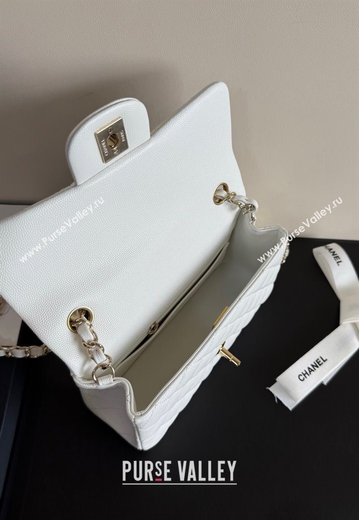 Chanel Caviar-Grained Calfskin Leather Classic Mini Flap Bag A01116 White/Gold 2025 1013 (YD-251013016)