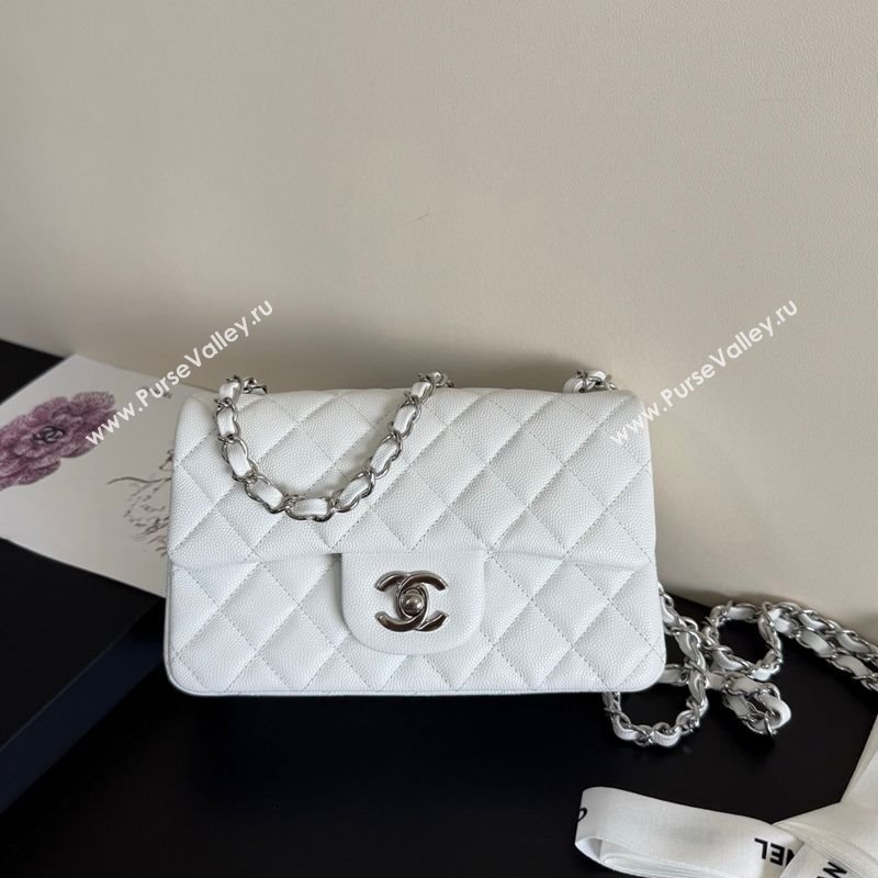 Chanel Caviar-Grained Calfskin Leather Classic Mini Flap Bag A01116 White/Silver 2025 1013 (YD-251013017)