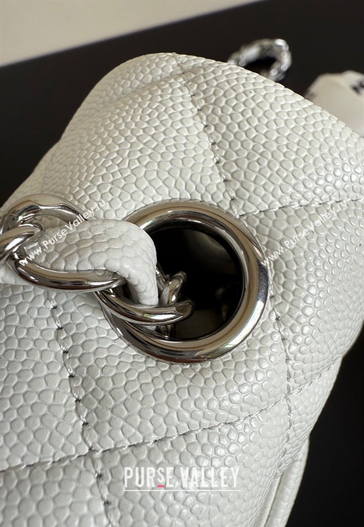 Chanel Caviar-Grained Calfskin Leather Classic Mini Flap Bag A01116 White/Silver 2025 1013 (YD-251013017)
