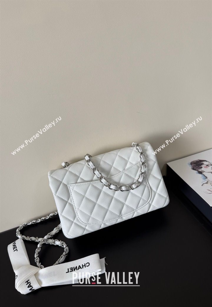 Chanel Caviar-Grained Calfskin Leather Classic Mini Flap Bag A01116 White/Silver 2025 1013 (YD-251013017)