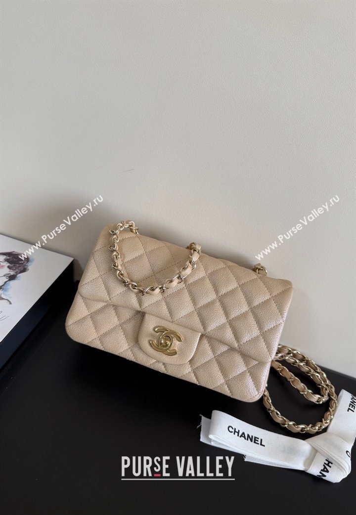 Chanel Pearly Caviar-Grained Calfskin Classic Mini Flap Bag A01116 Beige 2025 1013 (YD-251013013)