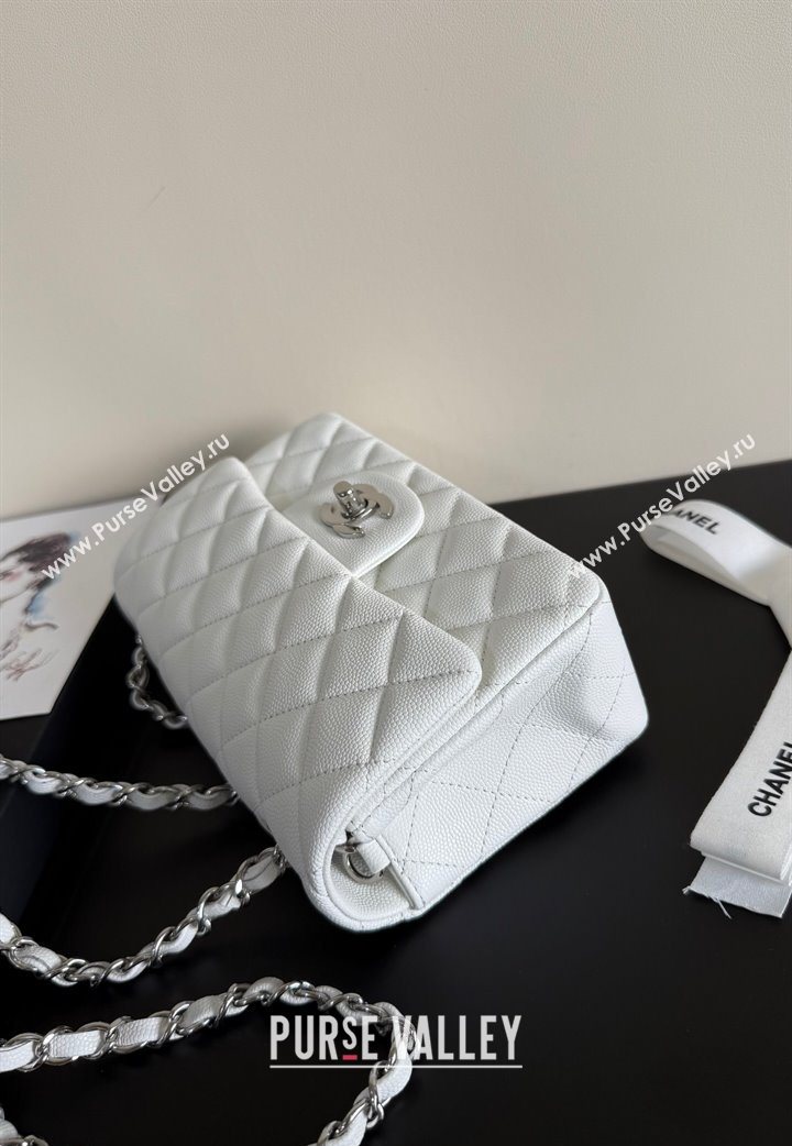 Chanel Caviar-Grained Calfskin Leather Classic Mini Flap Bag A01116 White/Silver 2025 1013 (YD-251013017)