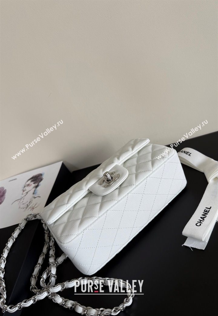 Chanel Caviar-Grained Calfskin Leather Classic Mini Flap Bag A01116 White/Silver 2025 1013 (YD-251013017)