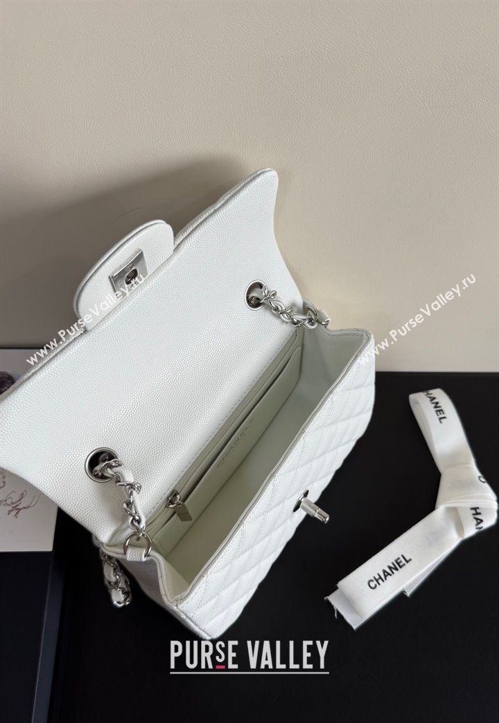 Chanel Caviar-Grained Calfskin Leather Classic Mini Flap Bag A01116 White/Silver 2025 1013 (YD-251013017)