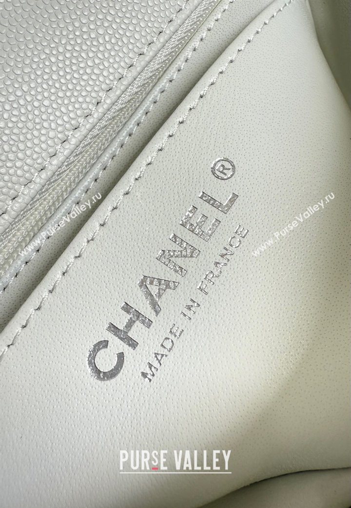 Chanel Caviar-Grained Calfskin Leather Classic Mini Flap Bag A01116 White/Silver 2025 1013 (YD-251013017)
