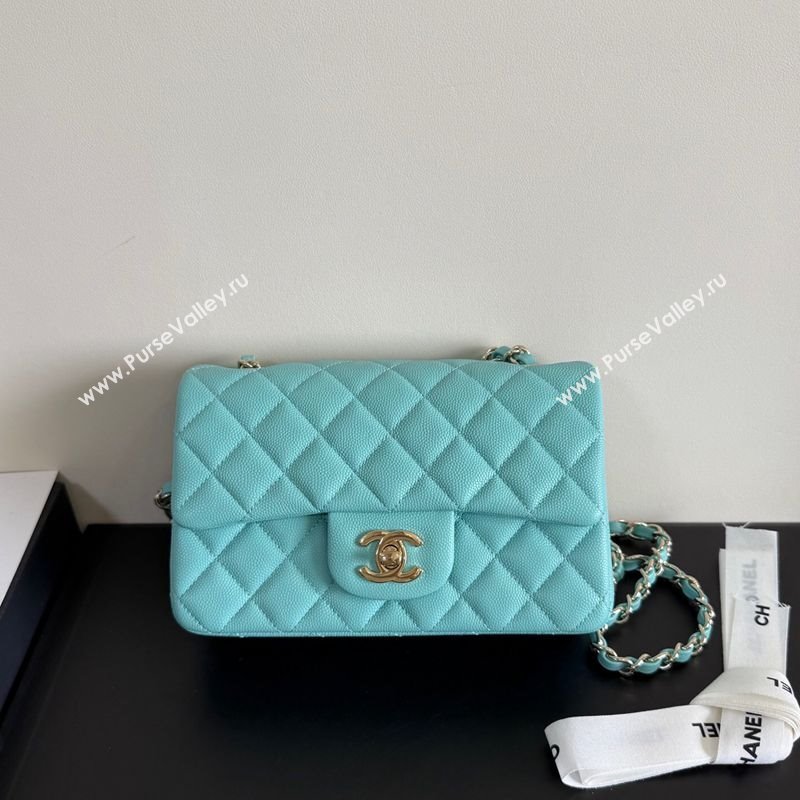 Chanel Caviar-Grained Calfskin Leather Classic Mini Flap Bag A01116 Tiffany Blue/Gold 2025 1013 (YD-251013018)