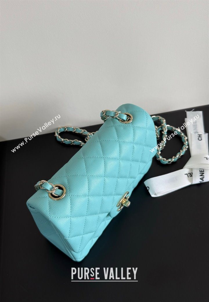 Chanel Caviar-Grained Calfskin Leather Classic Mini Flap Bag A01116 Tiffany Blue/Gold 2025 1013 (YD-251013018)