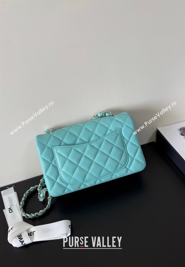 Chanel Caviar-Grained Calfskin Leather Classic Mini Flap Bag A01116 Tiffany Blue/Gold 2025 1013 (YD-251013018)