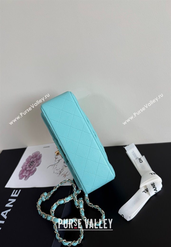 Chanel Caviar-Grained Calfskin Leather Classic Mini Flap Bag A01116 Tiffany Blue/Gold 2025 1013 (YD-251013018)