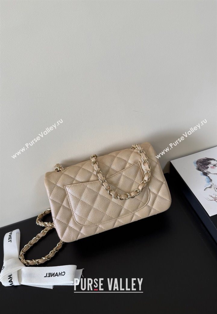 Chanel Pearly Caviar-Grained Calfskin Classic Mini Flap Bag A01116 Beige 2025 1013 (YD-251013013)