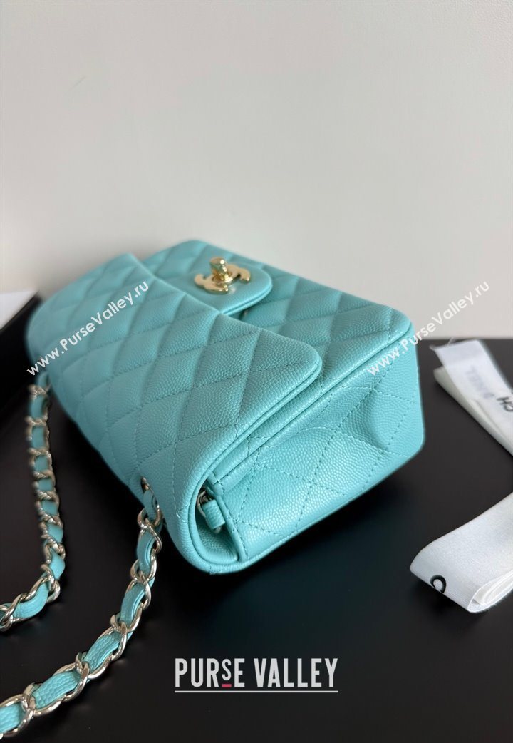 Chanel Caviar-Grained Calfskin Leather Classic Mini Flap Bag A01116 Tiffany Blue/Gold 2025 1013 (YD-251013018)