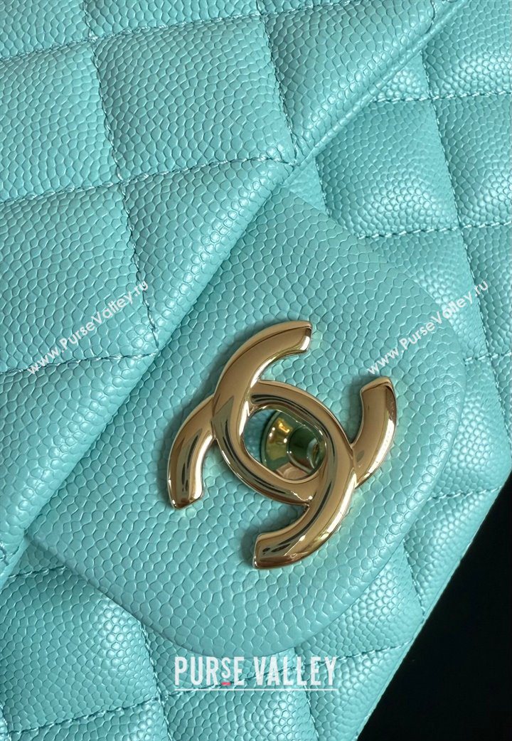 Chanel Caviar-Grained Calfskin Leather Classic Mini Flap Bag A01116 Tiffany Blue/Gold 2025 1013 (YD-251013018)
