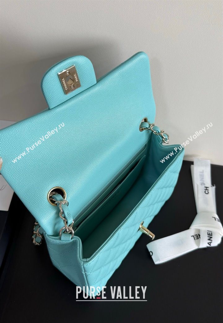 Chanel Caviar-Grained Calfskin Leather Classic Mini Flap Bag A01116 Tiffany Blue/Gold 2025 1013 (YD-251013018)